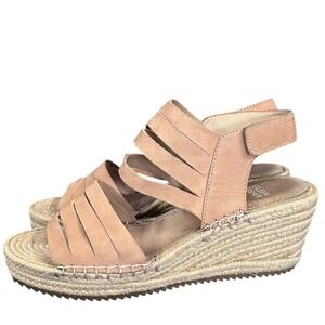 Eileen Fisher Espadrille Wedge Sandals tan Strappy Ankle Strap Size 9 platform